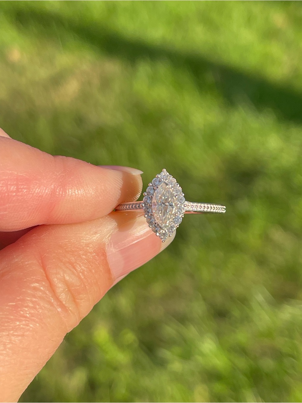 Marquise Moissanite Halo Ring